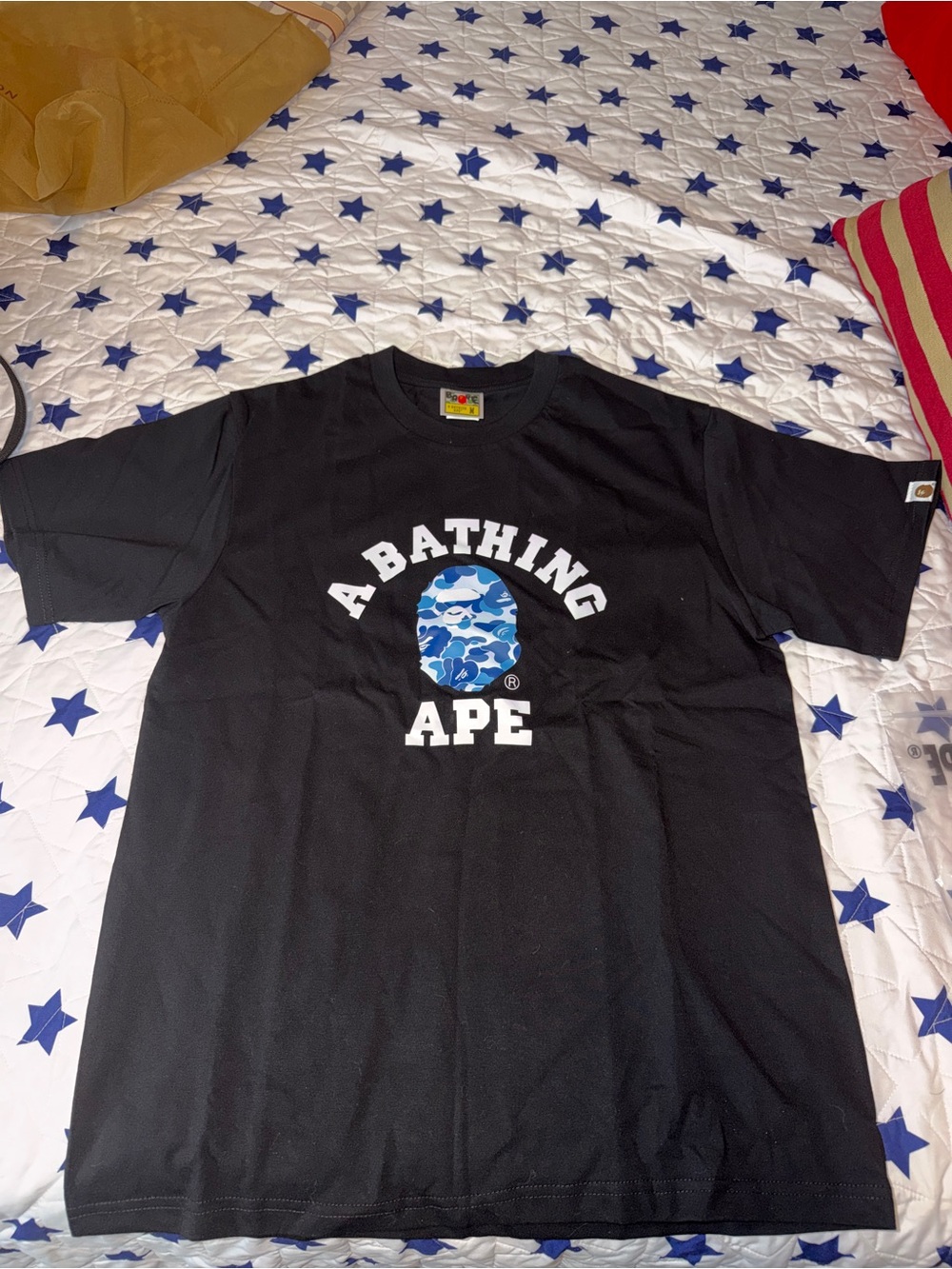 Black Graphic Tee with Blue Camo Logo